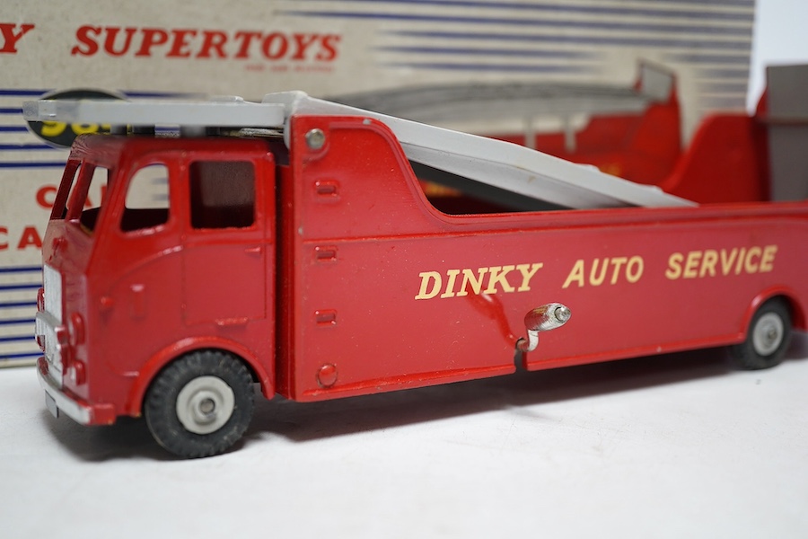 A Dinky Supertoys Car Carrier (984), boxed with inner card packing pieces. Condition - fair to good, vehicle with very minor wear only, some wear and damage to the packing pieces inside the box